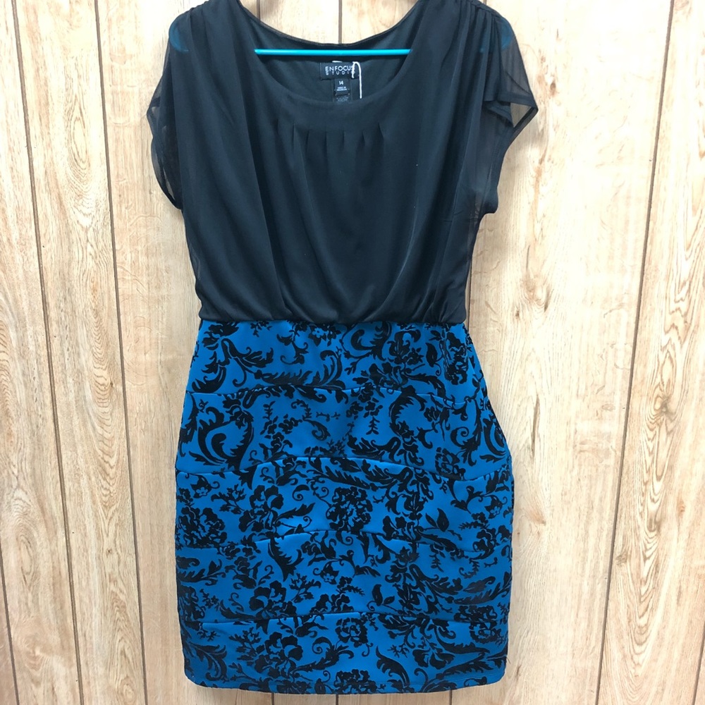Black and teal slim fit dress